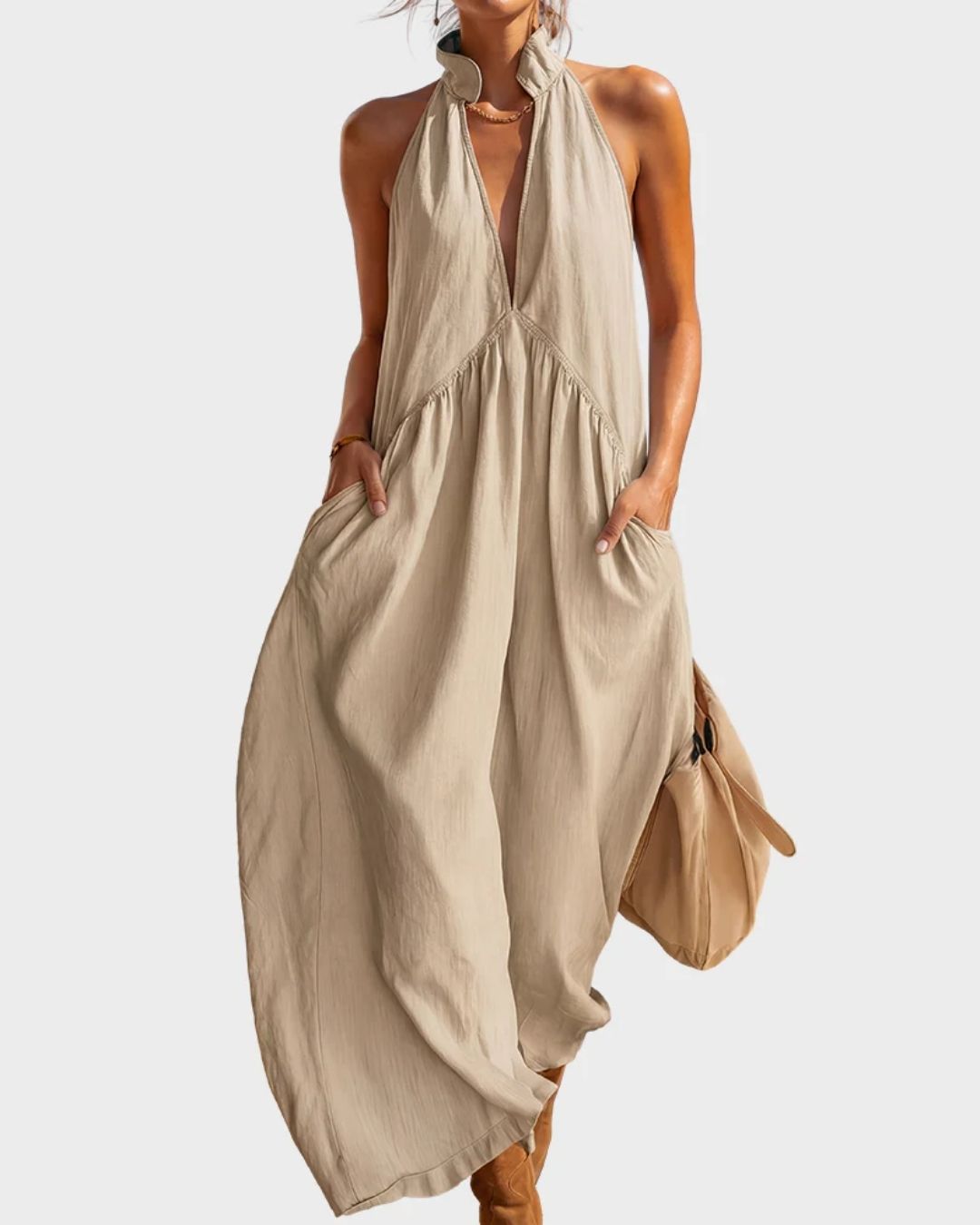 Vyla™ Sculpting Flowy Halter Maxi Dress with Pockets