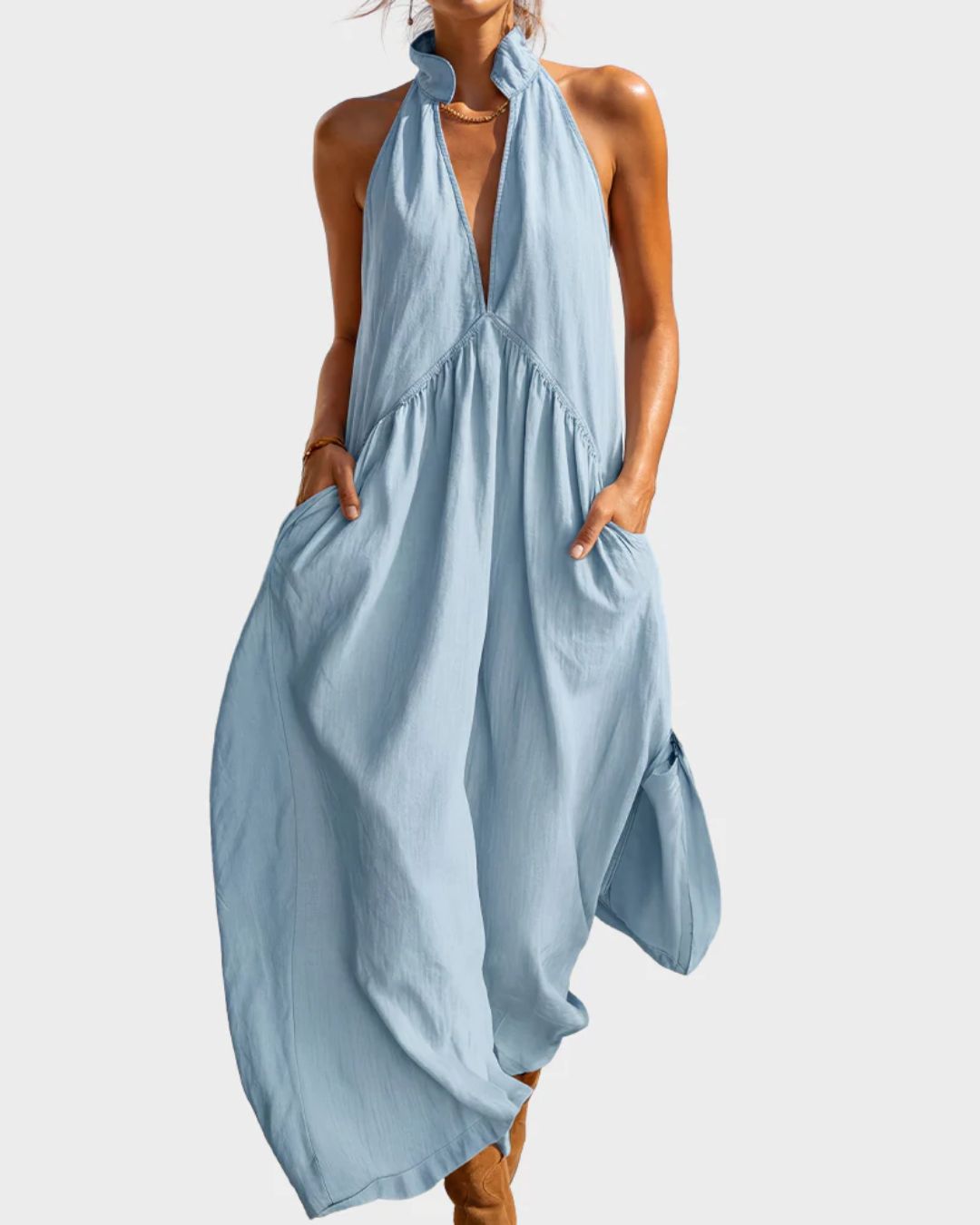 Vyla™ Sculpting Flowy Halter Maxi Dress with Pockets