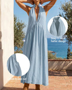 Vyla™ Sculpting Flowy Halter Maxi Dress with Pockets