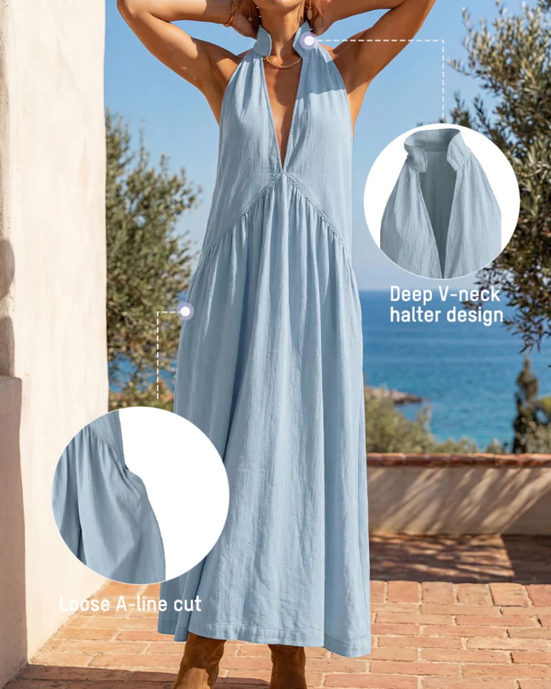 Vyla™ Sculpting Flowy Halter Maxi Dress with Pockets