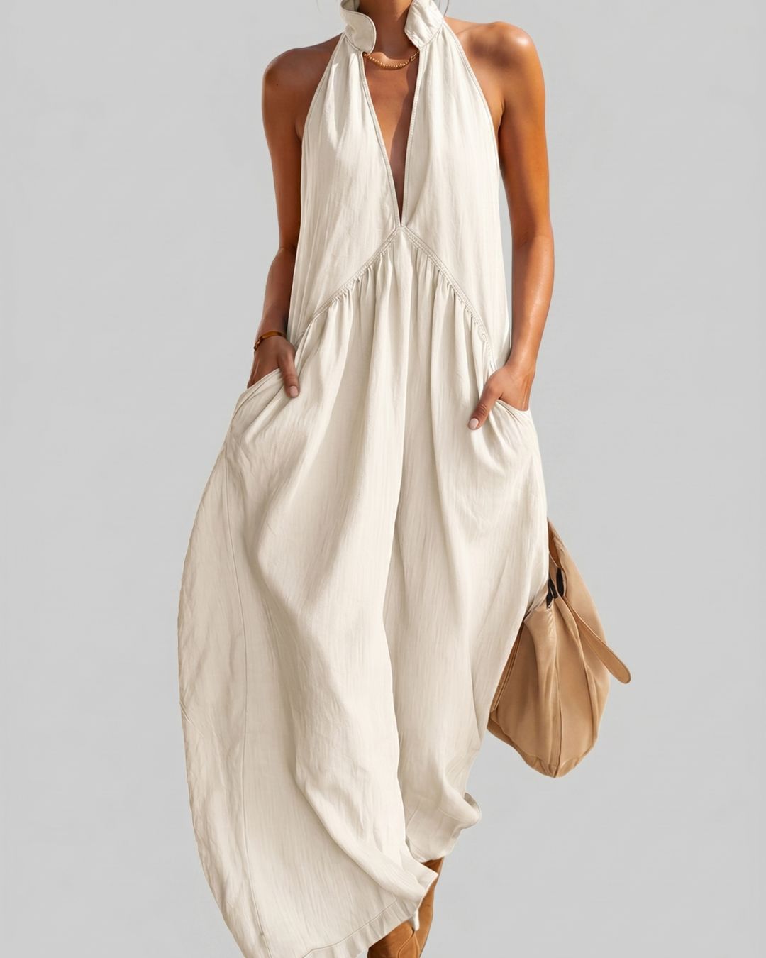 Vyla™ Sculpting Flowy Halter Maxi Dress with Pockets