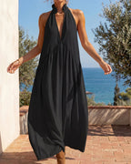 Vyla™ Sculpting Flowy Halter Maxi Dress with Pockets
