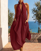 Vyla™ Sculpting Flowy Halter Maxi Dress with Pockets