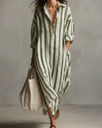 Vyla™ Casual Striped Shirt Boho Maxi Dress