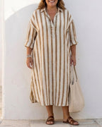 Vyla™ Casual Striped Shirt Boho Maxi Dress