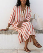 Vyla™ Casual Striped Shirt Boho Maxi Dress