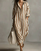 Vyla™ Casual Striped Shirt Boho Maxi Dress