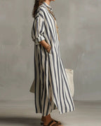Vyla™ Casual Striped Shirt Boho Maxi Dress