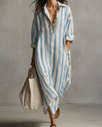 Vyla™ Casual Striped Shirt Boho Maxi Dress