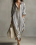 Vyla™ Casual Striped Shirt Boho Maxi Dress
