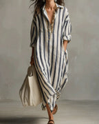 Vyla™ Casual Striped Shirt Boho Maxi Dress
