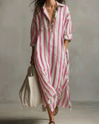 Vyla™ Casual Striped Shirt Boho Maxi Dress