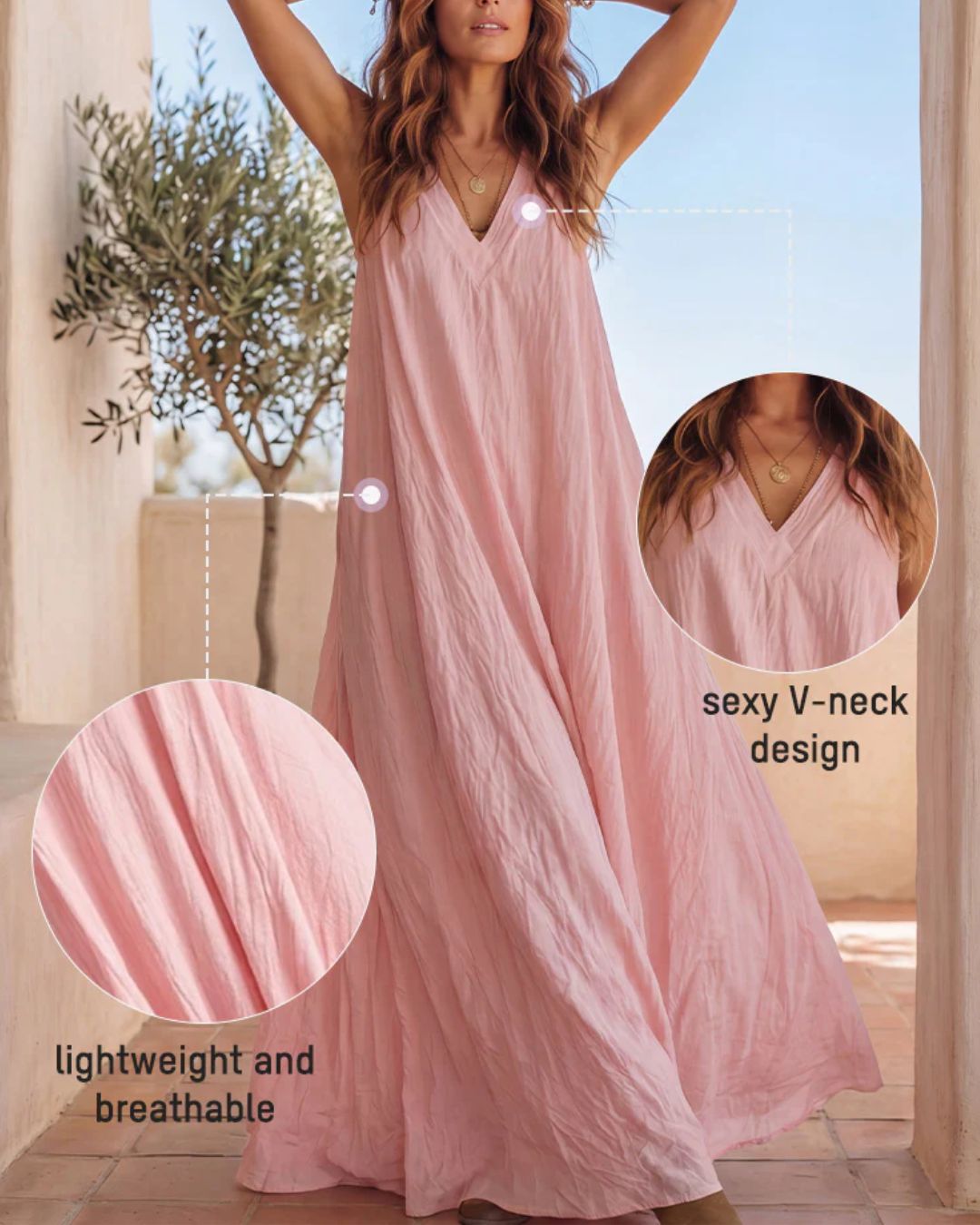 Vyla™ Flowy Boho V-Neck Halter Maxi Dress