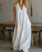 Vyla™ Flowy Boho V-Neck Halter Maxi Dress