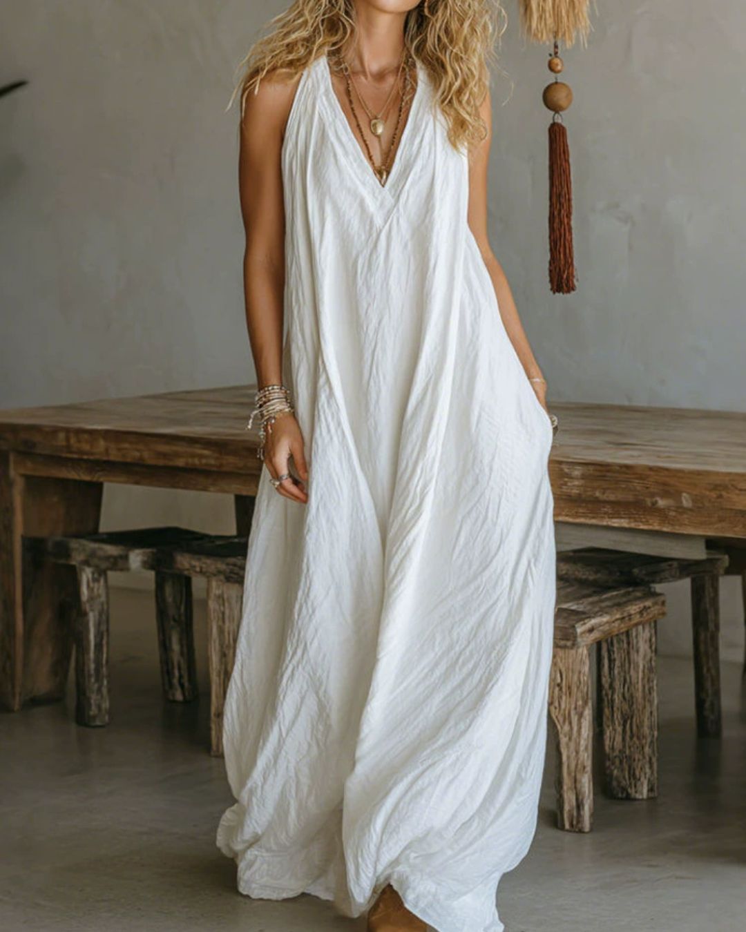 Vyla™ Flowy Boho V-Neck Halter Maxi Dress