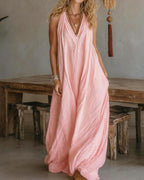 Vyla™ Flowy Boho V-Neck Halter Maxi Dress