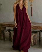 Vyla™ Flowy Boho V-Neck Halter Maxi Dress