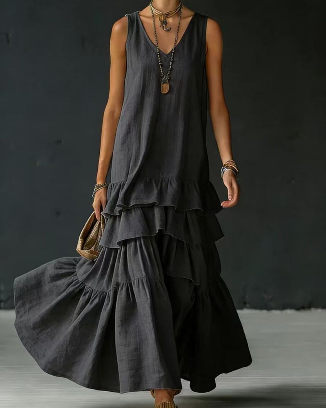 Vyla™ Elegant Romantic Layered Ruffle Long Dress