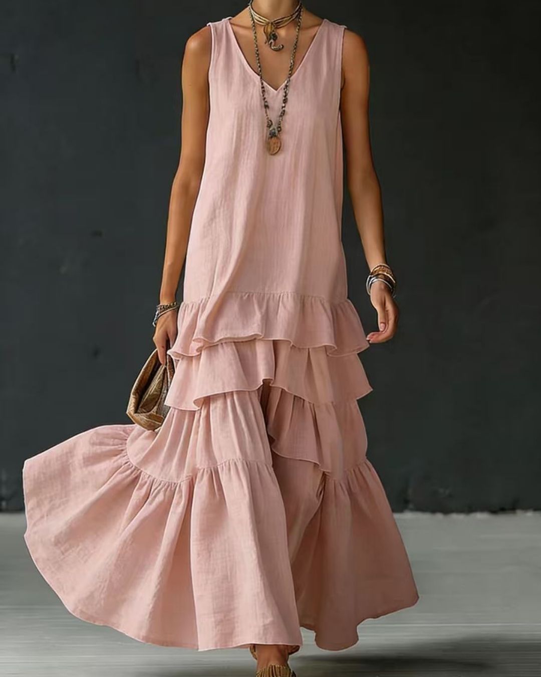 Vyla™ Elegant Romantic Layered Ruffle Long Dress