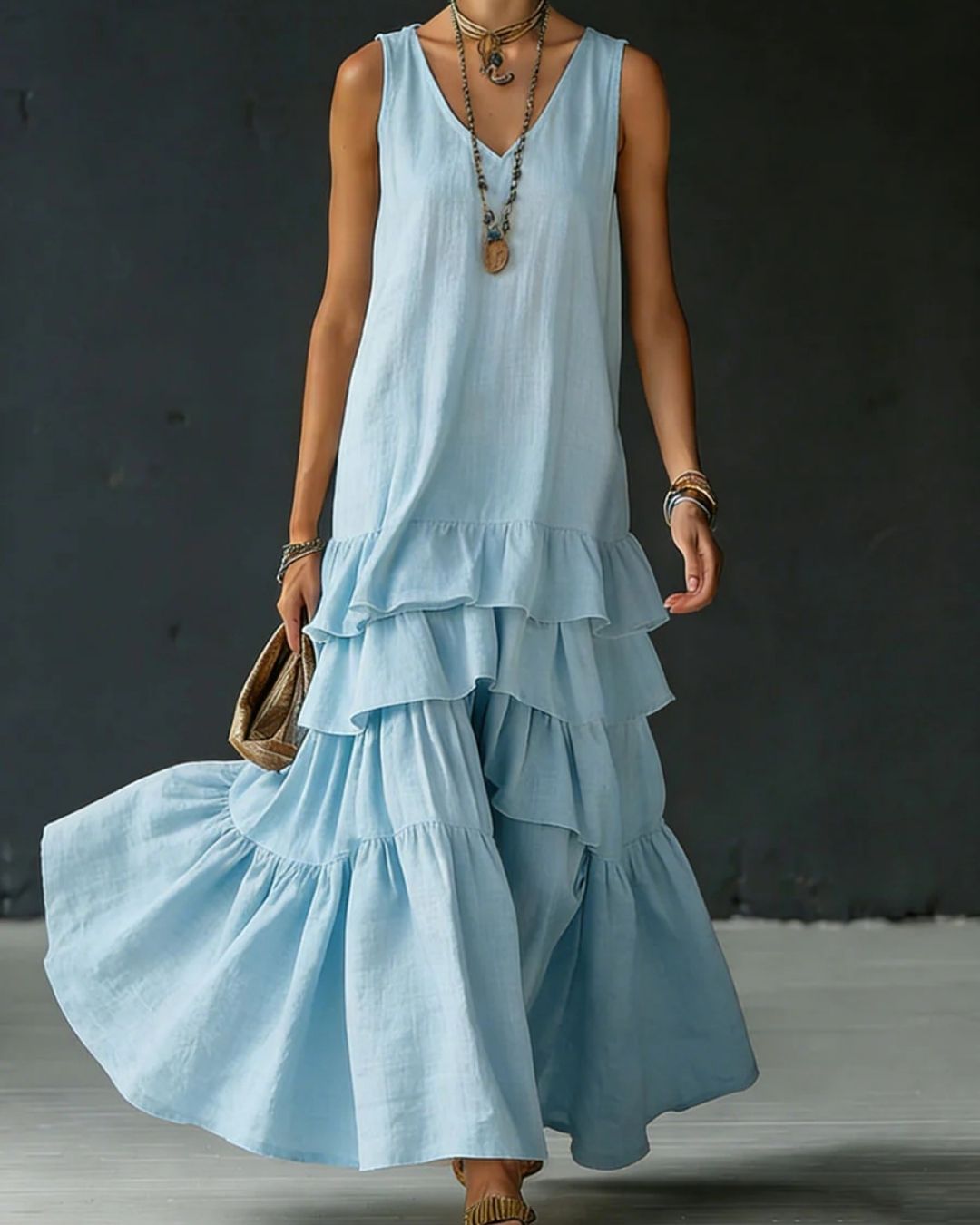 Vyla™ Elegant Romantic Layered Ruffle Long Dress