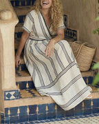 Vyla™ V Neck Short Sleeve Wrap Waist Midi Dress