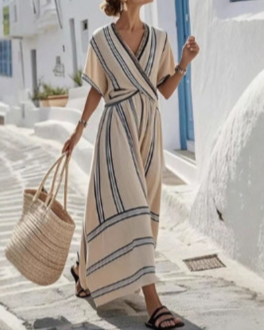 Vyla™ V Neck Short Sleeve Wrap Waist Midi Dress