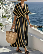 Vyla™ V Neck Short Sleeve Wrap Waist Midi Dress