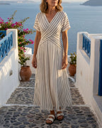 Vyla™ V Neck Short Sleeve Cross Waist Midi Dress