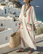 Vyla™ V-Neck Kaftan Maxi Dress with Stripe Detail