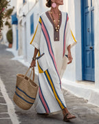 Vyla™ V-Neck Kaftan Maxi Dress with Stripe Detail