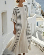 Vyla™ V-Neck Kaftan Maxi Dress with Black Stripe Detail