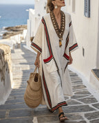 Vyla™ V-Neck Kaftan Maxi Dress with Black Stripe Detail