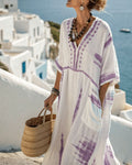 Vyla™ V-Neck Kaftan Maxi Dress with Tie-dye Detail
