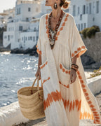 Vyla™ V-Neck Kaftan Maxi Dress with Tie-dye Detail