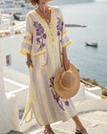 Vyla™ V-Neck Kaftan Maxi Dress with Flower Detail