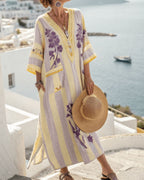 Vyla™ V-Neck Kaftan Maxi Dress with Flower Detail
