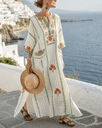 Vyla™ V-Neck Kaftan Maxi Dress with Flower Detail