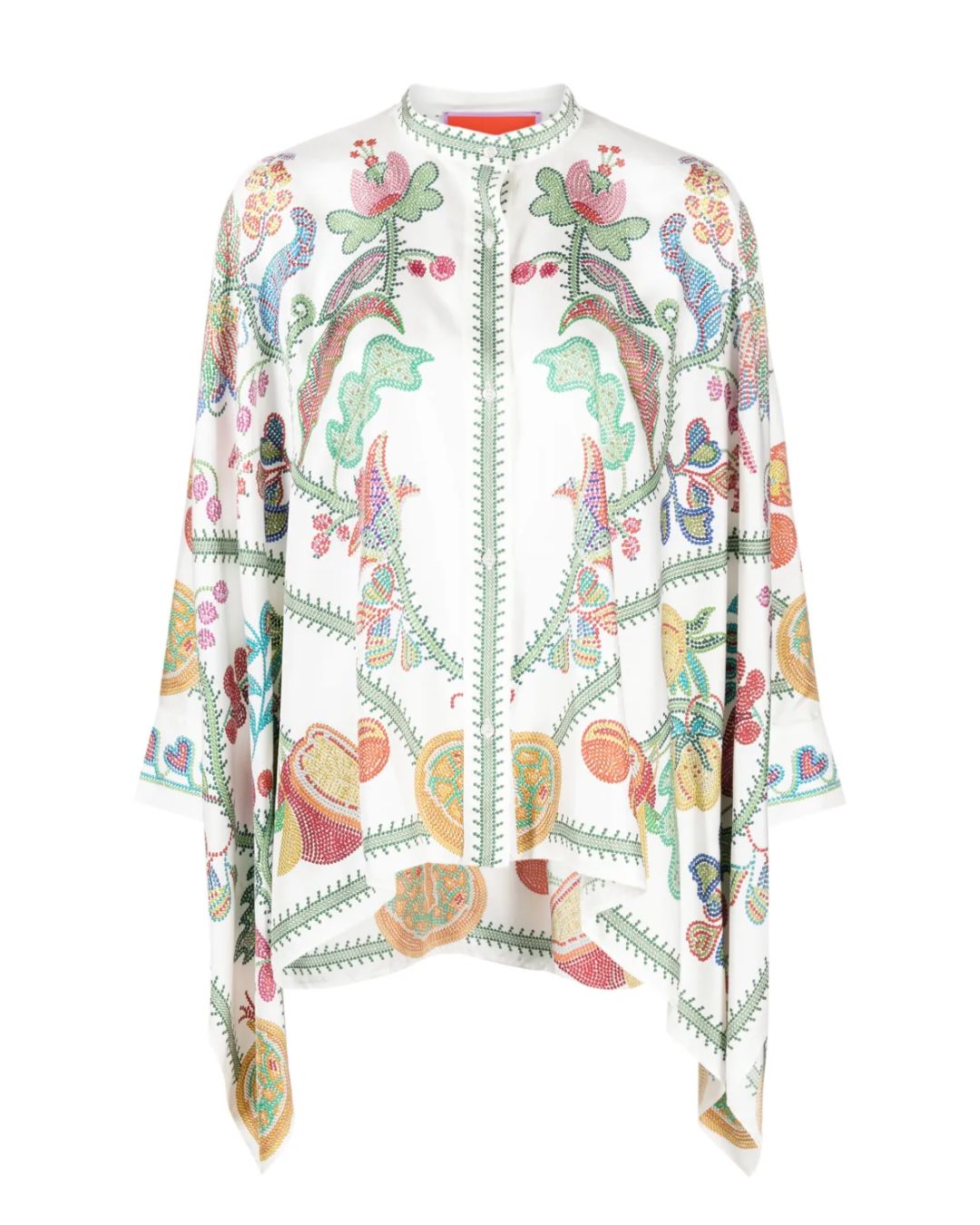 Vyla™ Grenadilla Print Silk-Twill Blouse Flowy Loose-Cut Sleeves Italian Elegant Set