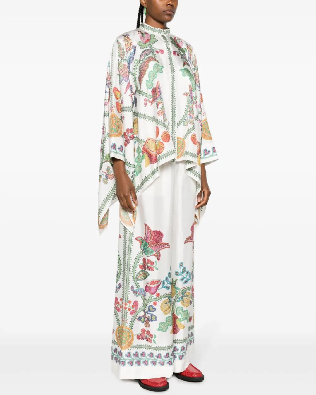 Vyla™ Grenadilla Print Silk-Twill Blouse Flowy Loose-Cut Sleeves Italian Elegant Set