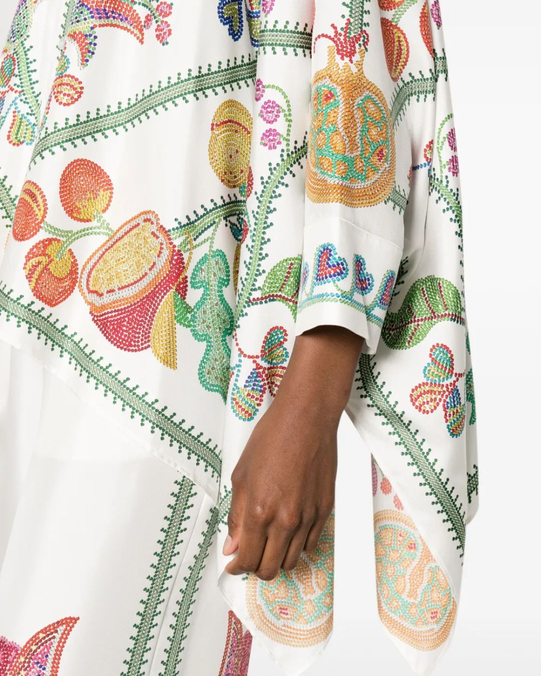 Vyla™ Grenadilla Print Silk-Twill Blouse Flowy Loose-Cut Sleeves Italian Elegant Set