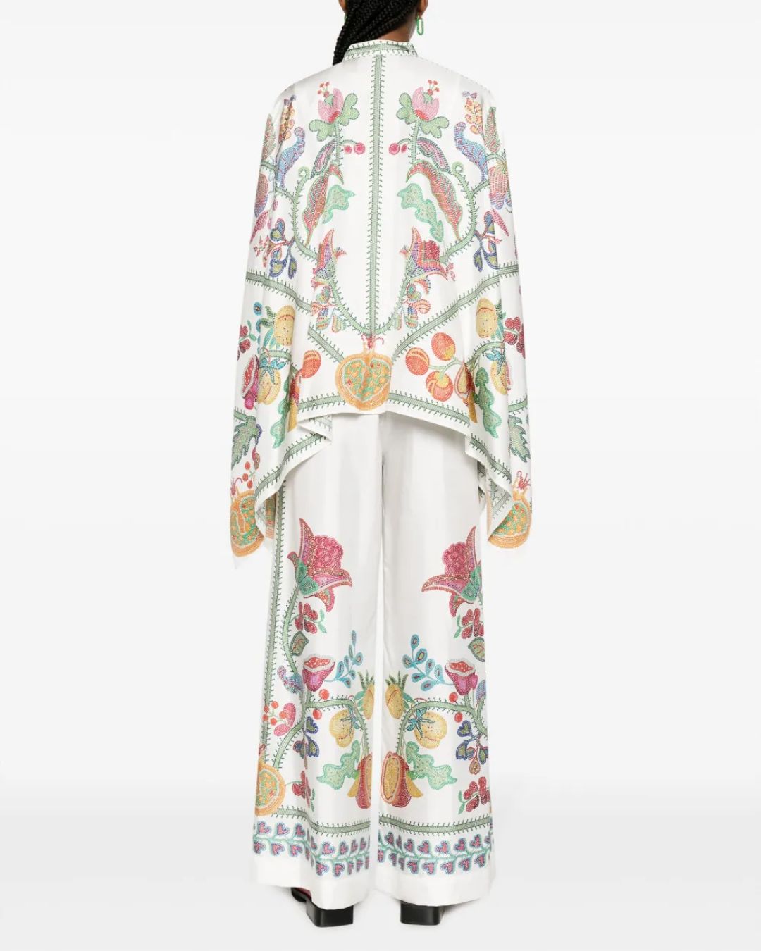 Vyla™ Grenadilla Print Silk-Twill Blouse Flowy Loose-Cut Sleeves Italian Elegant Set