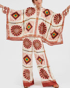 Vyla™ Macro Tiles Placée Twill Shirt and Pants Set Elegant Printed Two-Piece Outfit
