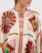 Vyla™ Macro Tiles Placée Twill Shirt and Pants Set Elegant Printed Two-Piece Outfit