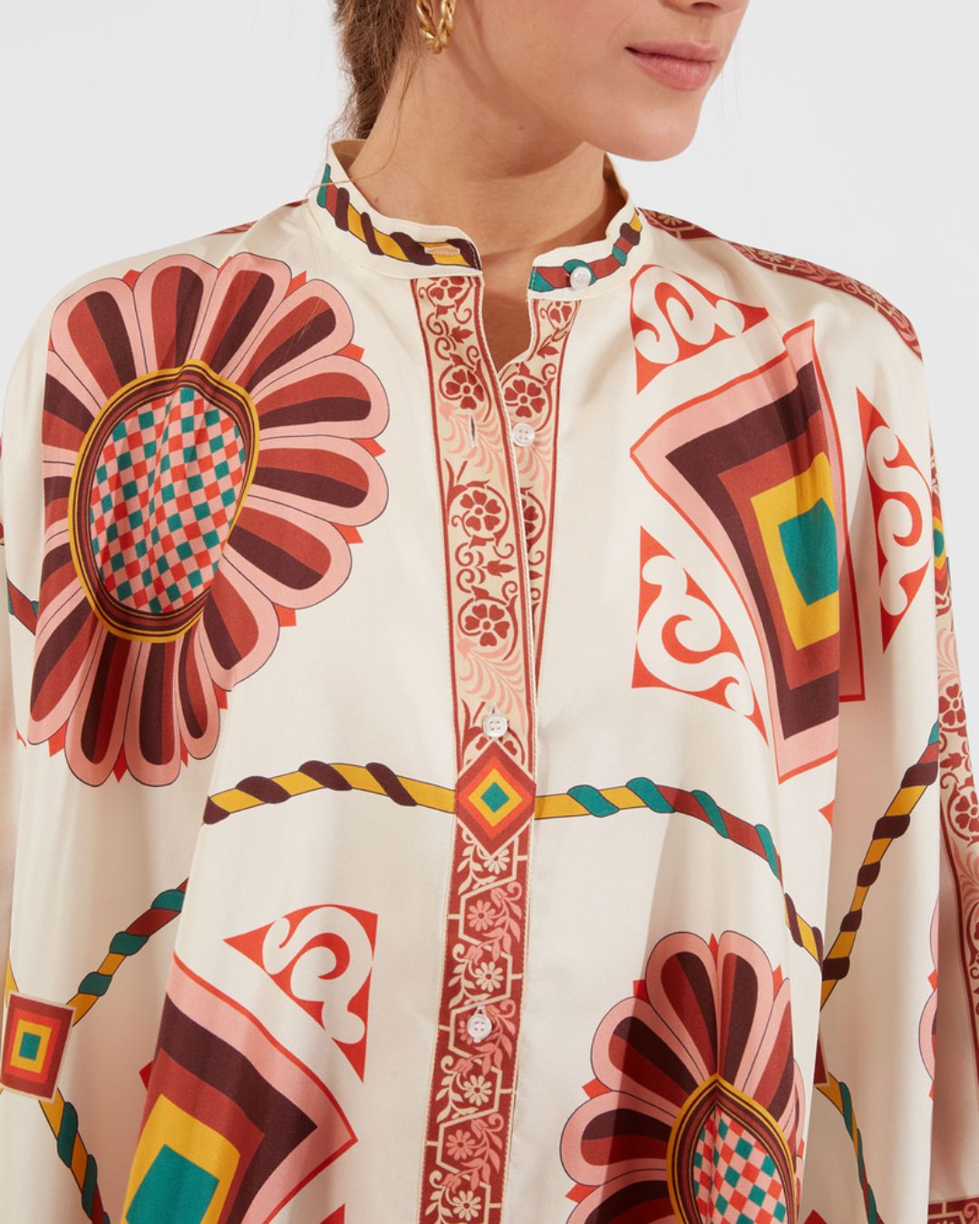 Vyla™ Macro Tiles Placée Twill Shirt and Pants Set Elegant Printed Two-Piece Outfit