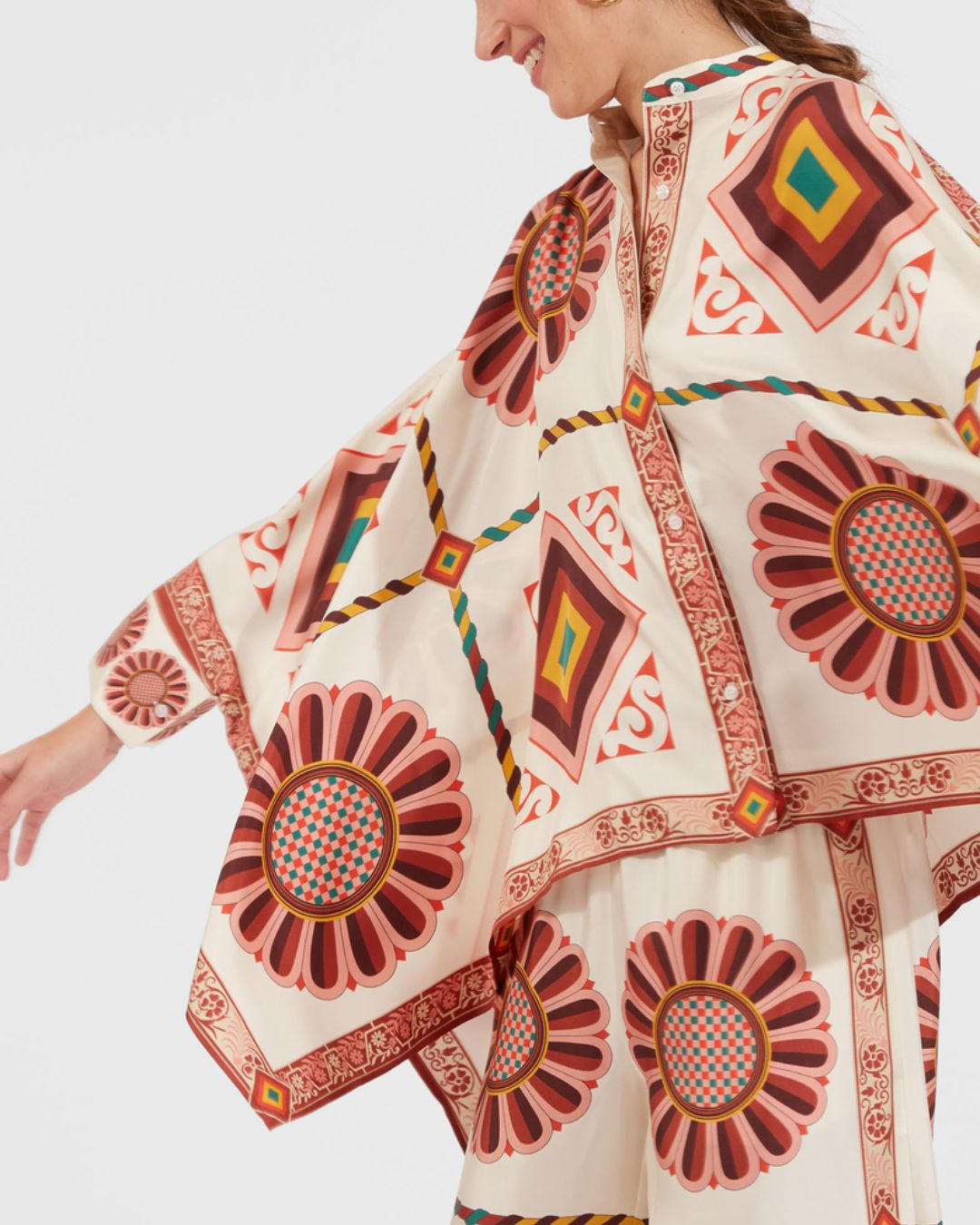Vyla™ Macro Tiles Placée Twill Shirt and Pants Set Elegant Printed Two-Piece Outfit