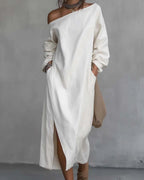 Vyla™ Loose-fitting One Shoulder Split Hem Midi Dress