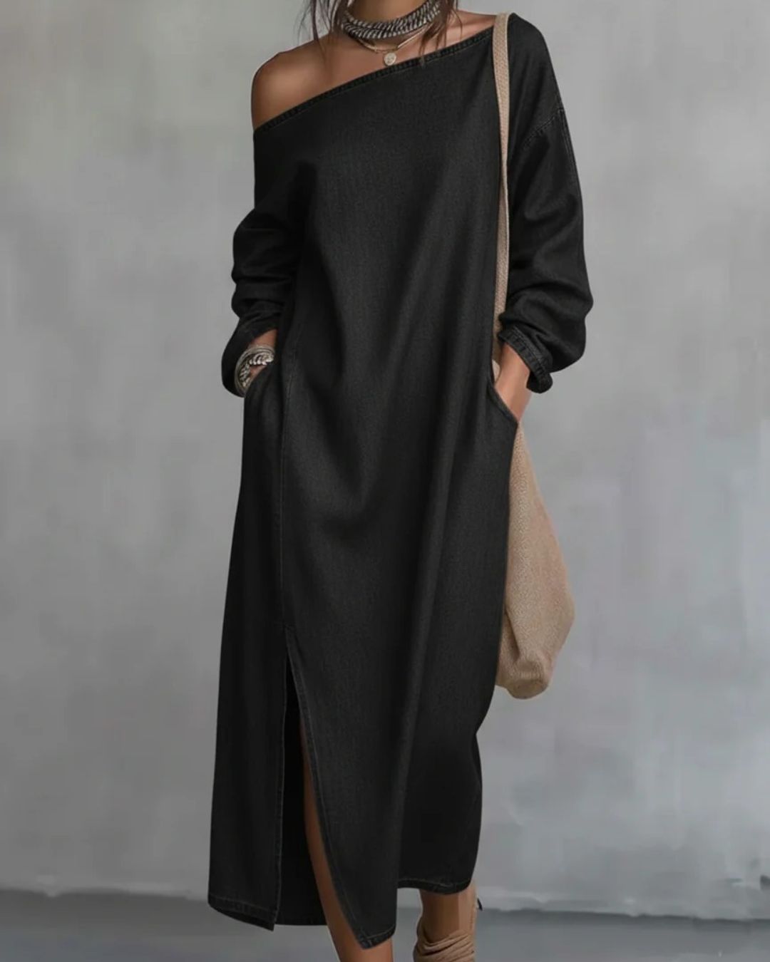 Vyla™ Loose-fitting One Shoulder Split Hem Midi Dress