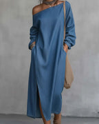 Vyla™ Loose-fitting One Shoulder Split Hem Midi Dress