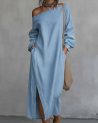 Vyla™ Loose-fitting One Shoulder Split Hem Midi Dress