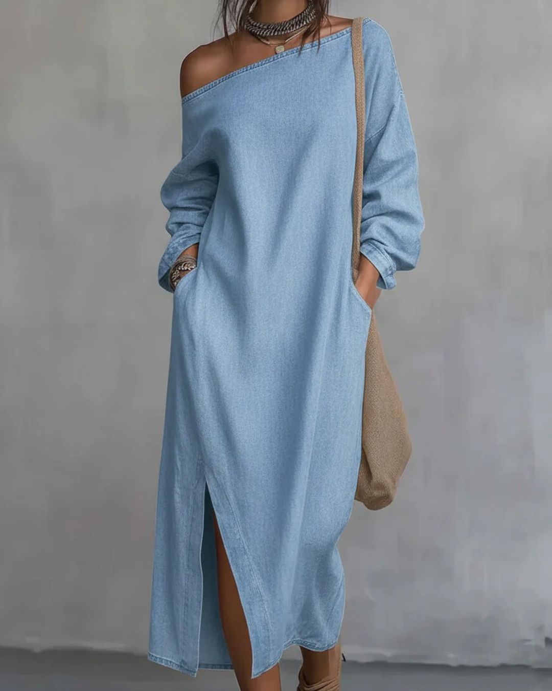 Vyla™ Loose-fitting One Shoulder Split Hem Midi Dress